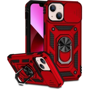 Case 4U Apple iPhone 14 Kılıf Kamera Korumalı Sürgülü Vega Yüzüklü Armor Military Tank Zırh Kırmızı