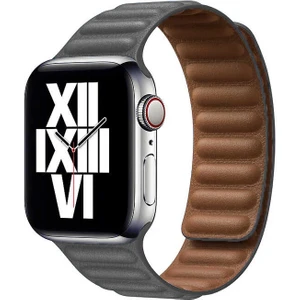 Case 4U ​​​Apple Watch Ultra Kordon Suni Deri Tasarım Kayış 49mm KRD-34 Gri