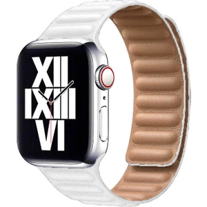 Case 4U ​​​Apple Watch Ultra Kordon Suni Deri Tasarım Kayış 49mm KRD-34 Beyaz