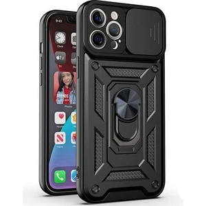 Case 4U Apple iPhone 14 Pro Max Kılıf Kamera Korumalı Sürgülü Vega Yüzüklü Armor Military Tank Zırh Siyah