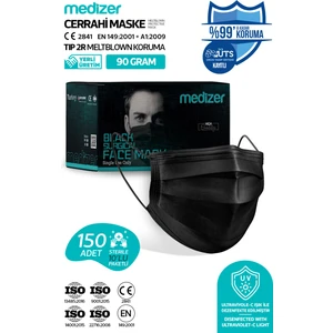 Medizer Meltblown Siyah Cerrahi Maske 150 Adet Burun Telli