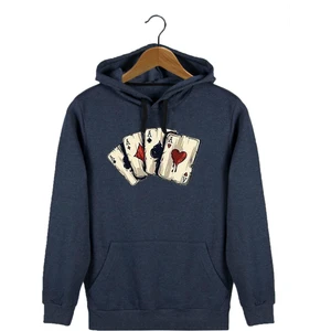 Terapi Men Erkek Indigo Önü Iskambil Baskılı Kapüşonlu Sweatshirt 22K-5200322-5