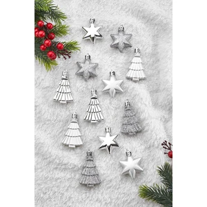 12LI Yıldız ve Ağaç Figürlü Yılbaşı Süsü Gümüş