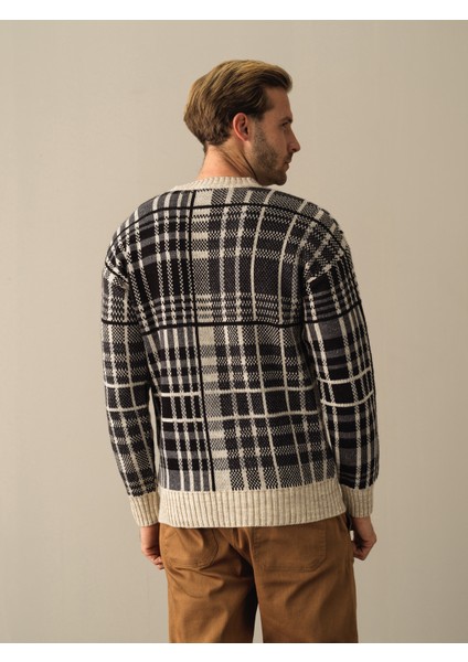 Erkek Siyah Oversize Ekose Kazak fiyatları