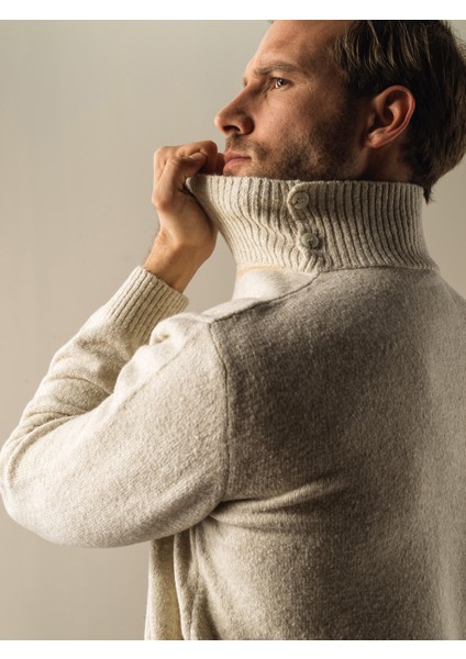 Erkek Ekru Yarım Balıkçı Yaka Regular Fit Kazak indirimleri