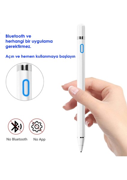 Apple iPad 10.2" Tablet Kalemi 2018 - 2022 Uyumlu Kapastif Şarjlı Universal Tablet Kalemi