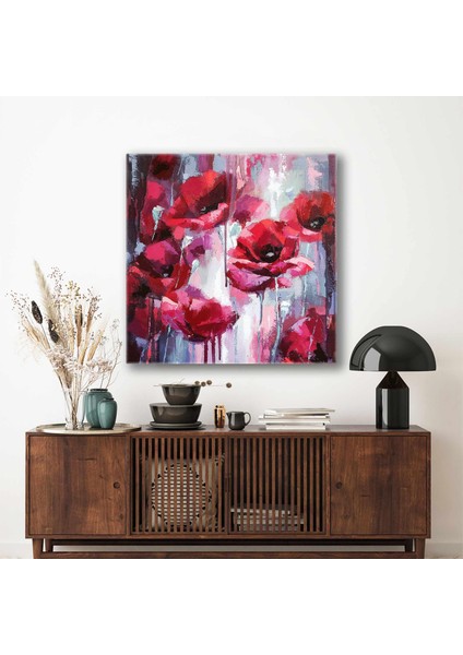 Kırmızı Gelincik Çiçeği Fırça Izleri Kanvas Tablo