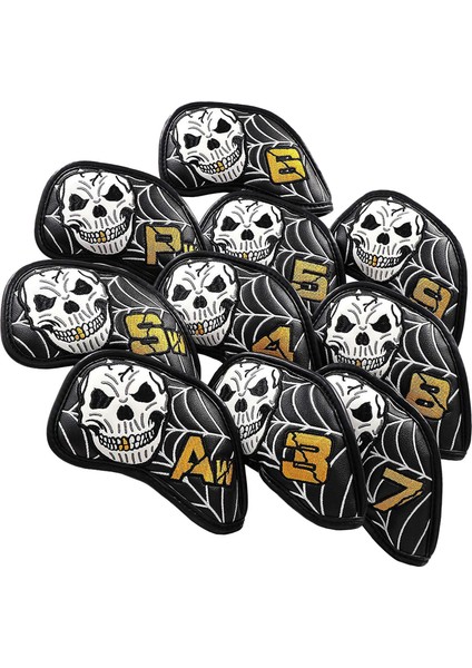 10X Su Geçirmez Golf Demir Headcover Kafatası Desen Seyahat Kulübü Kafa Kapakları 16X16X9CM (Yurt Dışından)