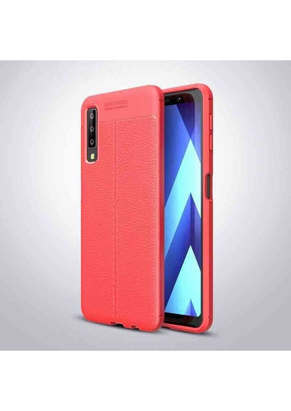 Galaxy A7 2018 Uyumlu Darbeye Dayanıklı Deri Dikişli Armor Serisi Kamera Korumalı Kılıf