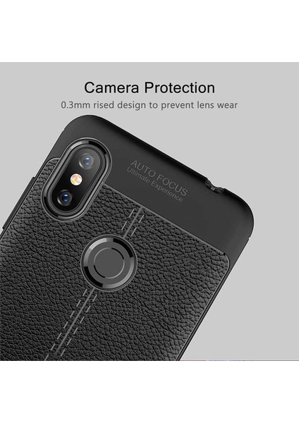 Xiaomi Redmi Note 6 Pro Uyumlu Darbeye Dayanıklı Deri Dikişli Armor Serisi Kamera Korumalı Kılıf