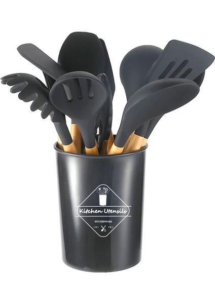 12 Adet Kit Silikon Ahşap Saplı Turner Çorba Kaşığı Spatula Fırça Kazıyıcı Makarna Yumurta Çırpıcı Yapışmaz Tava Mutfak Pişirme Araçları (Yurt Dışından)