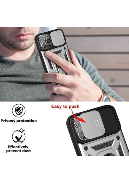 Apple iPhone 14 Pro Kılıf Kamera Korumalı Sürgülü Vega Yüzüklü Armor Military Tank Zırh Kırmızı modelleri