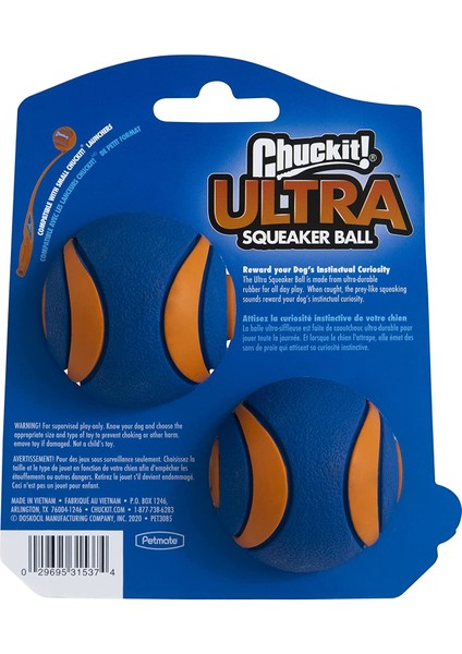 Chuckit! Ultra Squeaker 2'li Sesli Köpek Oyun Topu (Küçük Boy)