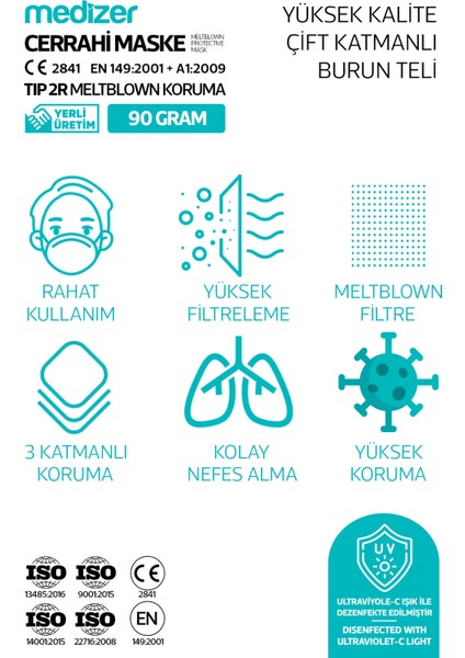 Medizer Meltblown Siyah Cerrahi Maske 150 Adet Burun Telli fiyatları