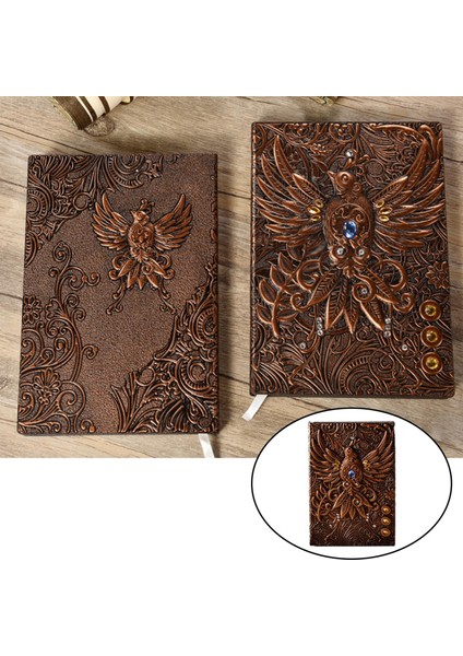 Retro Kabartmalı Phoenix Desen Yazma Not Defteri A5 Lined Journal Red Bronz fırsatları