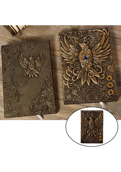 Retro Kabartmalı Phoenix Desen Yazma Not Defteri A5 Lined Journal Bronz