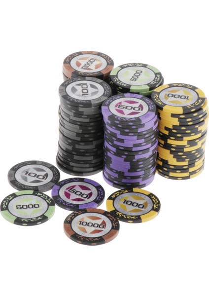 Poker Cips Set Tahta Kartları Oyun Token 100 500 1000 5000 10000