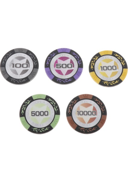 Poker Cips Set Tahta Kartları Oyun Token 100 500 1000 5000 10000