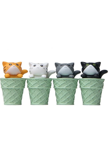 4x Komik Kedi Figürleri Gösterge Tablosu Süs Minyatür Figürinler Kek Toppers Yeşil
