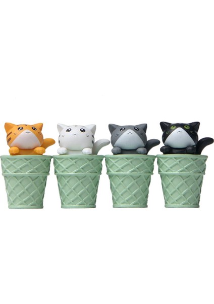 4x Komik Kedi Figürleri Gösterge Tablosu Süs Minyatür Figürinler Kek Toppers Yeşil fiyatları