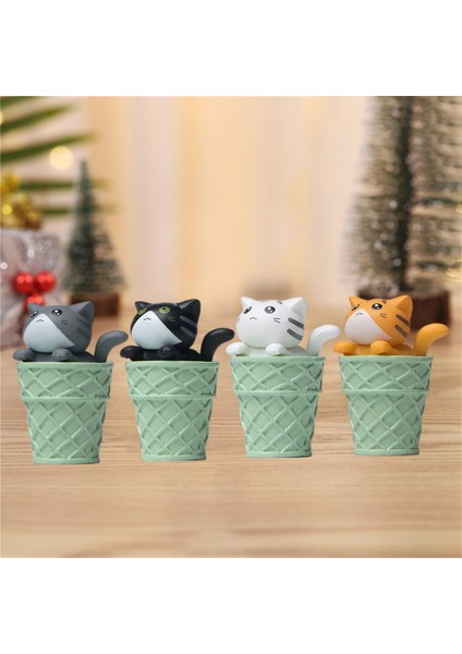 4x Komik Kedi Figürleri Gösterge Tablosu Süs Minyatür Figürinler Kek Toppers Yeşil fırsatları