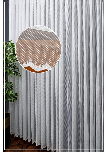 Taç Puantiyeli Kullanıma Hazır 1/2 Seyrek Pile Tül Perde Tek Kanat - Ekru 100 x 250 cm