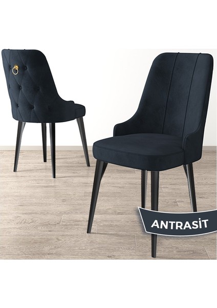 Concept Nex Serisi, Siyah Mermer 80 x 132 cm Mdf Mutfak Masası Takımı Metal Iskelet, 4 Sandalye Gold Halka