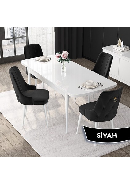 Concept Nex Serisi, Beyaz 80 x 132 cm Mdf Mutfak Masasıtakımı Metal Iskelet, 4 Sandalye Gold Halka fiyatları