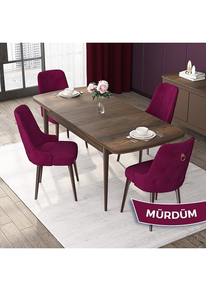 Concept Nex Serisi, Barok Ahşap Desen 80 x 132 cm Mdf Mutfak Masası Takımı Metal Iskelet, 4 Sandalye Gold Halka fiyatları