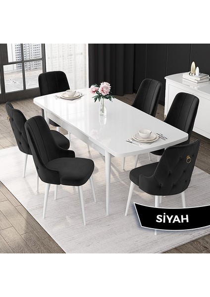 Concept Nex Serisi, Beyaz 80 x 132 cm Mdf Mutfak Masası Takımı Metal Iskelet, 6 Sandalye Gold Halka fiyatları