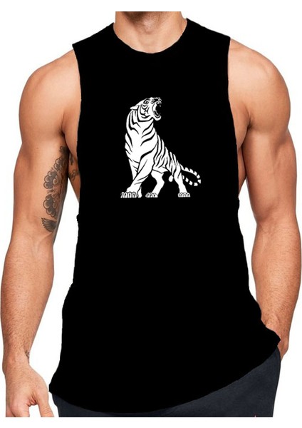 Tiger Baskılı Sıfır Kol Fitness Atleti