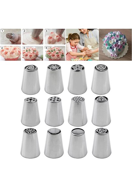 Rus Boru Ipuçları Dıy Boru Ipuçları Set Kek Dekorasyon Malzemeleri Cupcake İçin 12 Adet (Yurt Dışından)