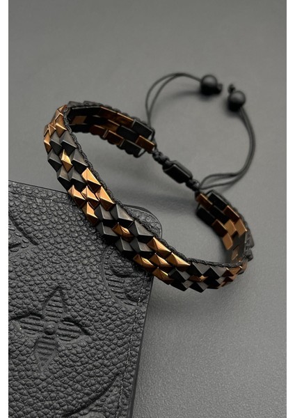 Hematit Doğal Taşlı Rose Renkli Ayarlanabilir Makrome Erkek Bileklik FRJ11672-1772-B2C