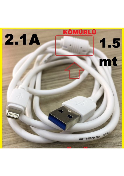 2.1 Amper Kalın Sağlam Güçlendirilmiş Hızlı Şarz Apple iPhone Xr USB Data ve Şarj Kablosu