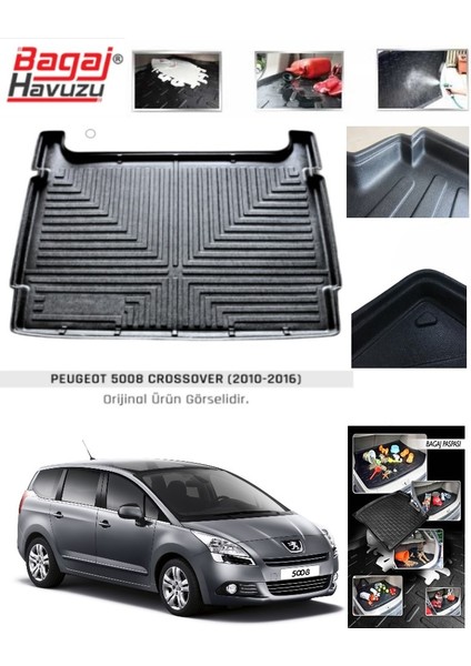2015 Peugeot 5008 Crossover Bagaj Havuzu 3D Uyumlu Kokusuz Kauçuk