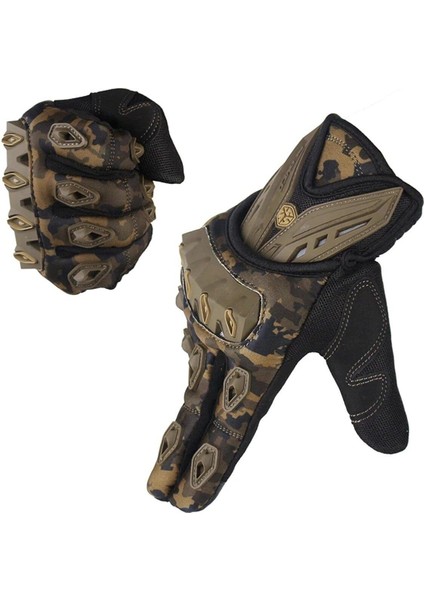 MC10 Korumalı Motosiklet Eldiveni Kamuflaj Tasarım Enjeksiyon Koruma ile