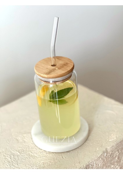 Isıya Dayanıklı Cam Pipetli Ahşap Kapaklı Borosilikat Bardak | Kahve Sunum Bardağı | 350ML 1 Adet