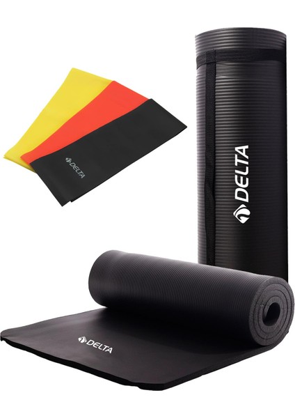 Konfor Zemin 15 mm Taşıma Askılı Pilates Minderi 3'lü Pilates Bandı Egzersiz Direnç Lastiği