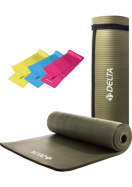 Konfor Zemin 15 mm Taşıma Askılı Pilates Minderi 3'lü Pilates Bandı Egzersiz Direnç Lastiği