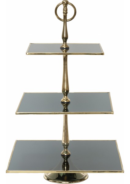 Line Dekoratif 3 Katlı Gold Kek Standı 25 cm
