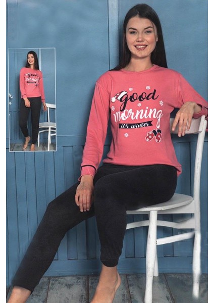 Kadın Good Morning Interlok Uzun Kol Manşetli Pijama Takımı (8020)