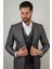 Slim Fit Koyu Gri Takım Elbise Kendinden Desenli 4