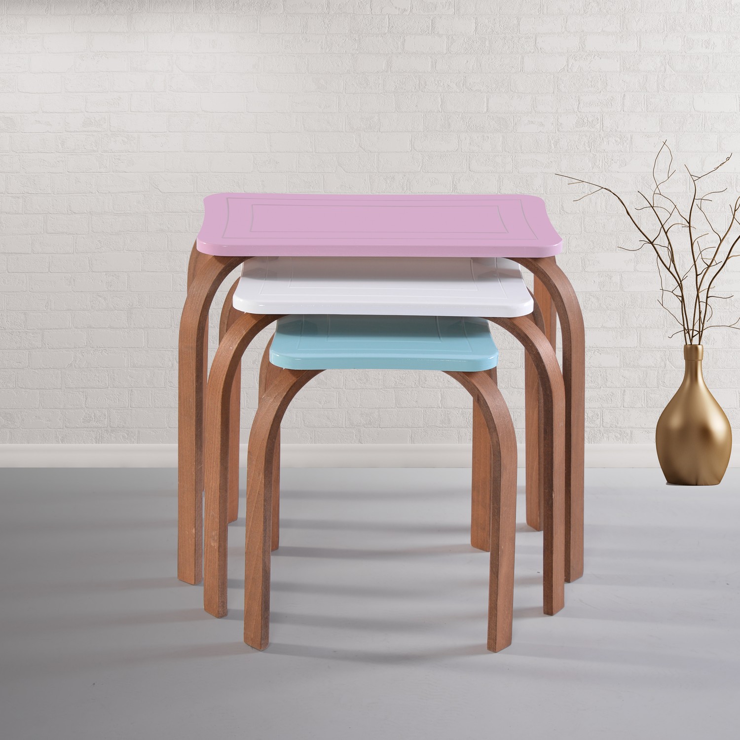 Falez Mobilya Aksesuar Zigon Sehpa KR Ahşap Ayak Pembe