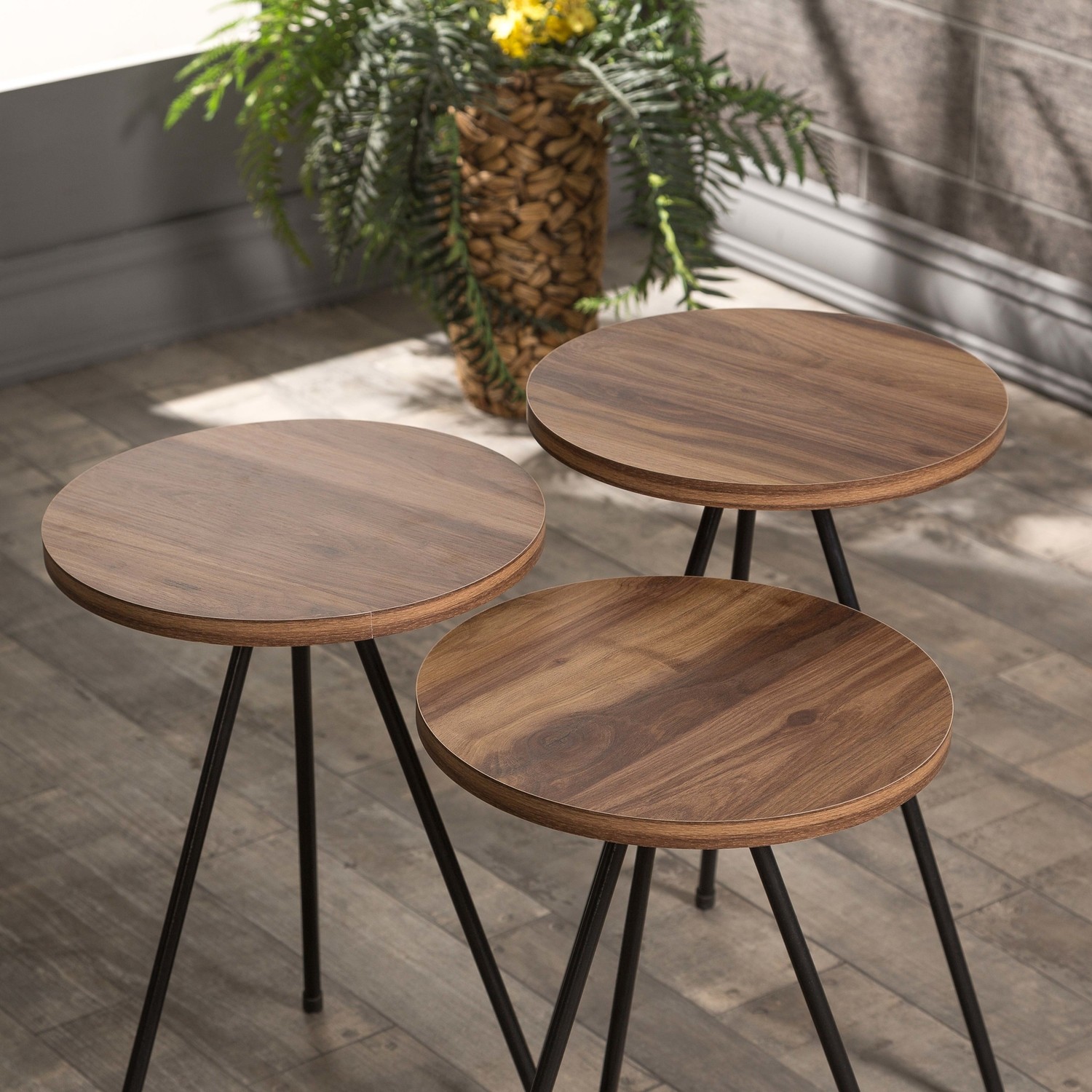 Falez Mobilya Aksesuar Zigon Sehpa 3 lü Metal Ayak Ceviz