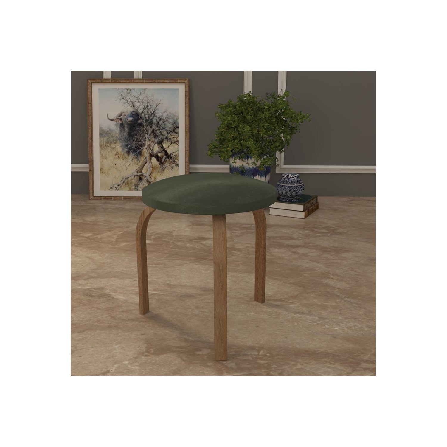 Falez Mobilya Aksesuar Ahşap Tabure Yeşil Fiyatı