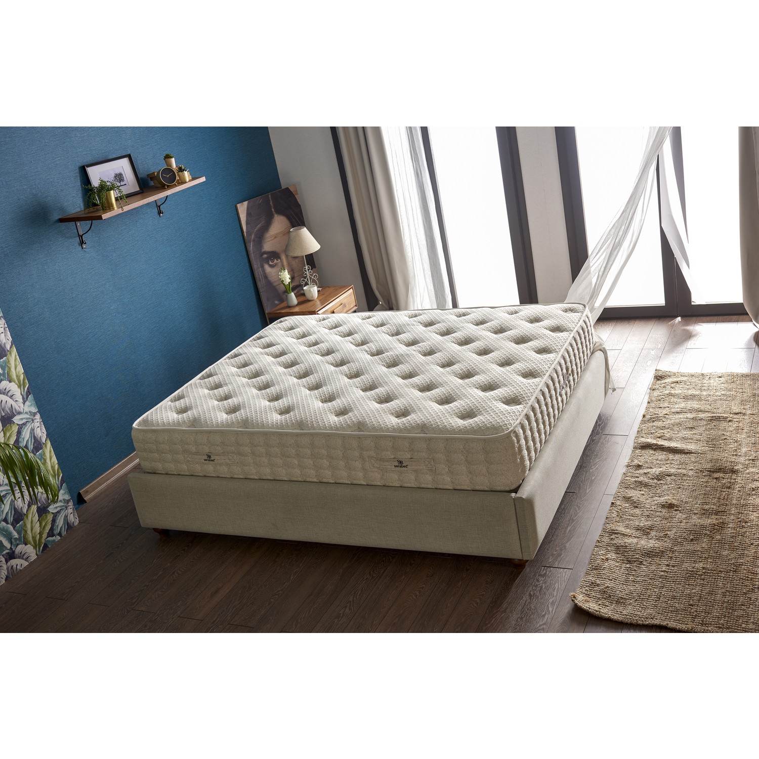 Serabed Natural Linen Full Yaylı Yatak Örme Keten Kumaşlı