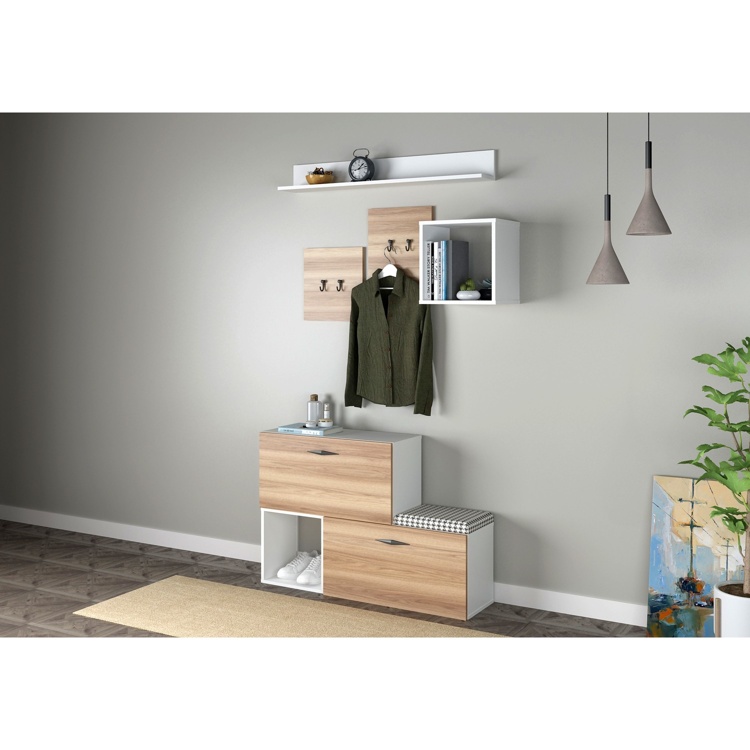 Sanal Mobilya Hallway Portmanto Antre Askılık Hazar Ceviz