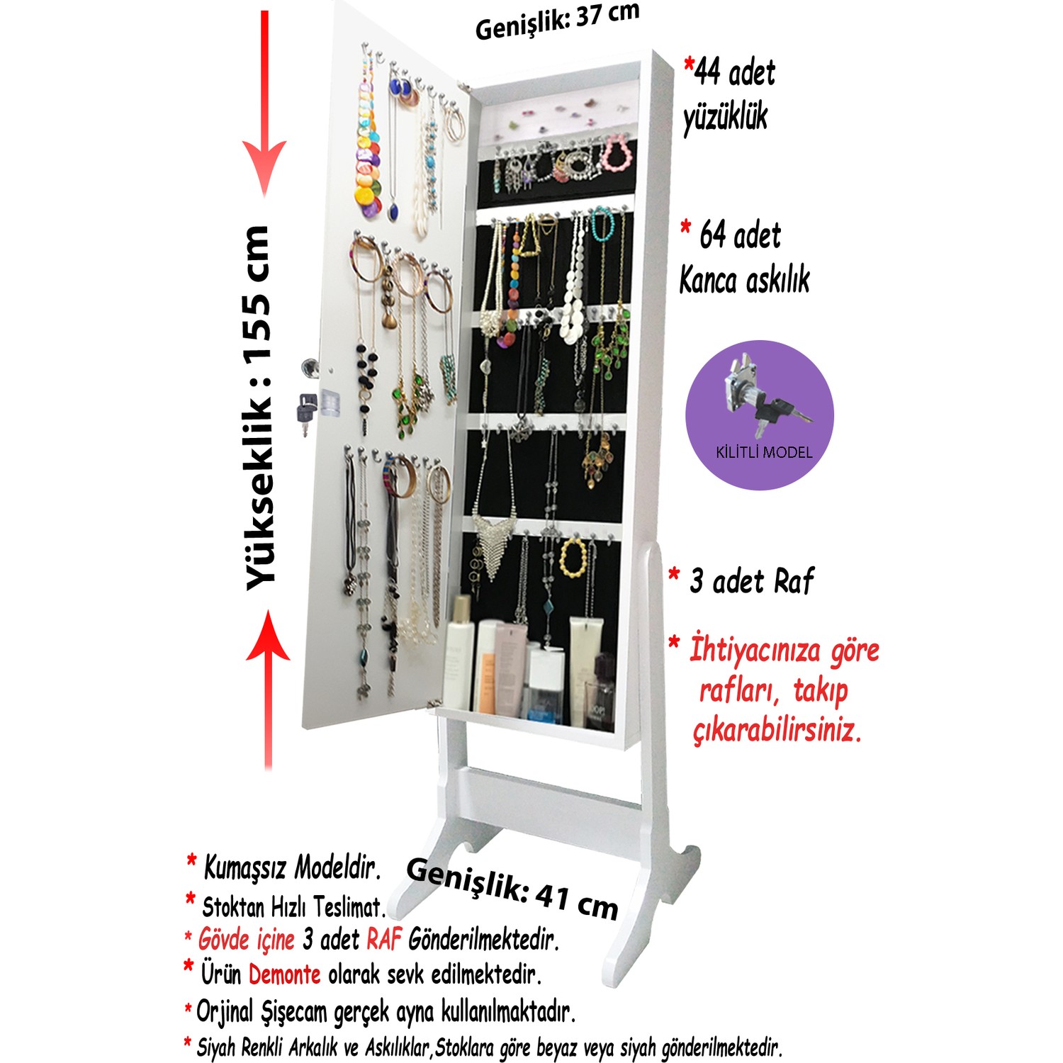 First Mobilya Papatya Kilitli Demonte Ayaklı Aynalı Takı Fiyatı