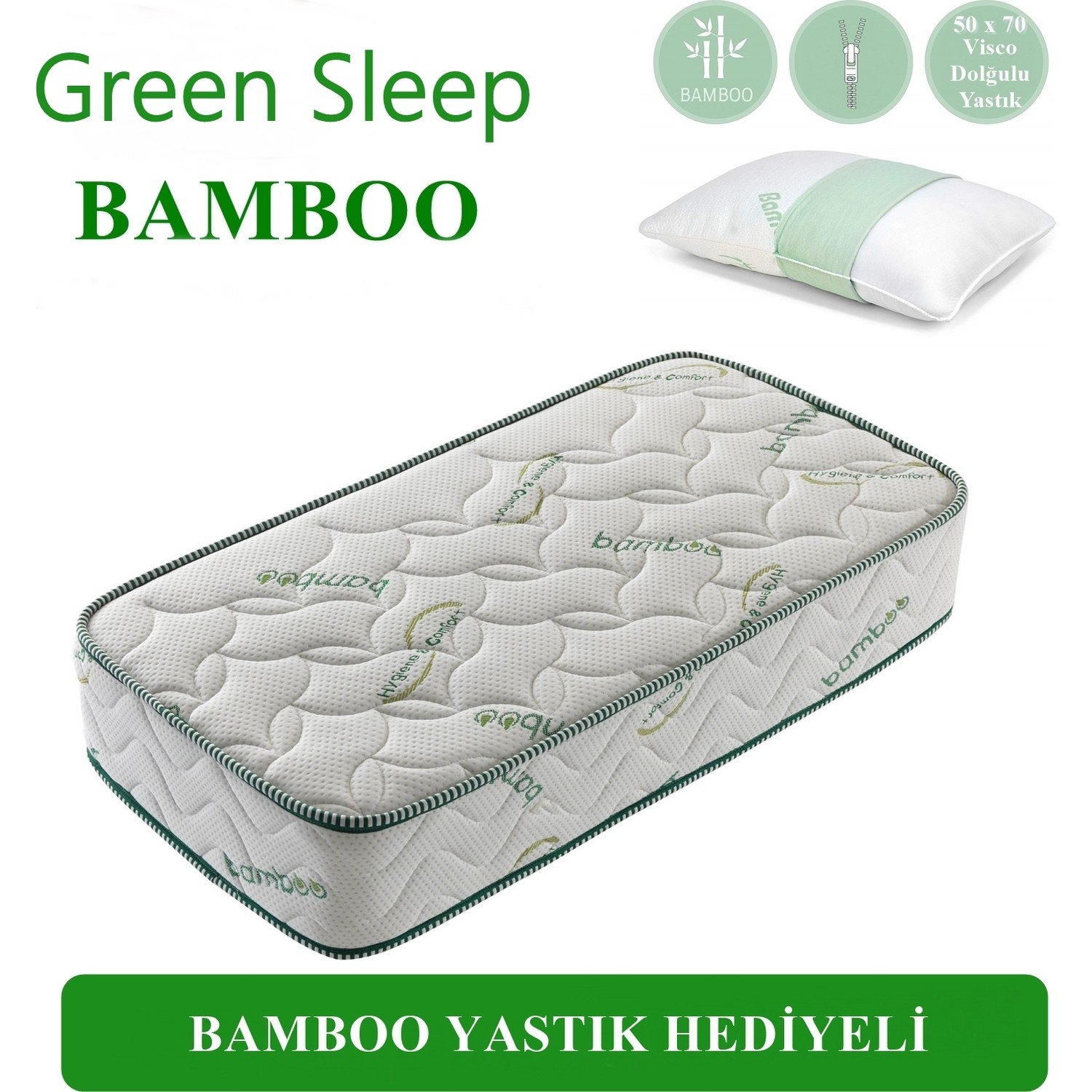 Heyner Green Sleep Bamboo Kumaş Orta Sert Yaylı Yatak 60 x