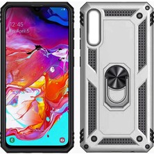 LionTech Samsung Galaxy A10 Kılıf Zırh Koruma Yüzüklü Standlı Armor Silikon Kapak + Ekran Koruma Gri